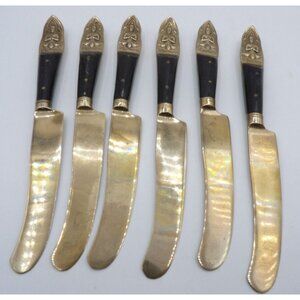 Siamese/Thailand Buddha Brass and Black Dinner Knives Set of 6